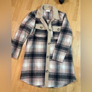 Long Plaid Flannel Jacket - Size M